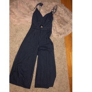 NWT! Navy & white striped jumpsuit, lace-up back